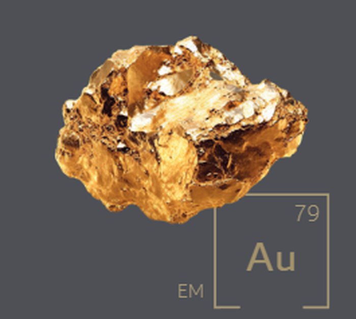 Gold-Nugget mit Element-Symbol Au